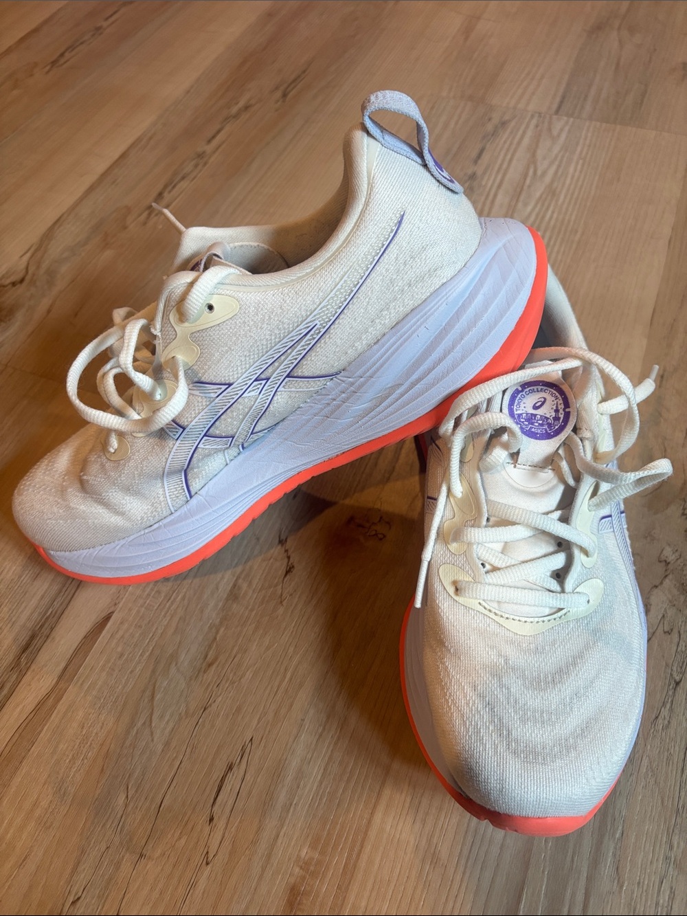 ASICS Women's Cream Running Shoes with Coral Soles and Lavender Accents